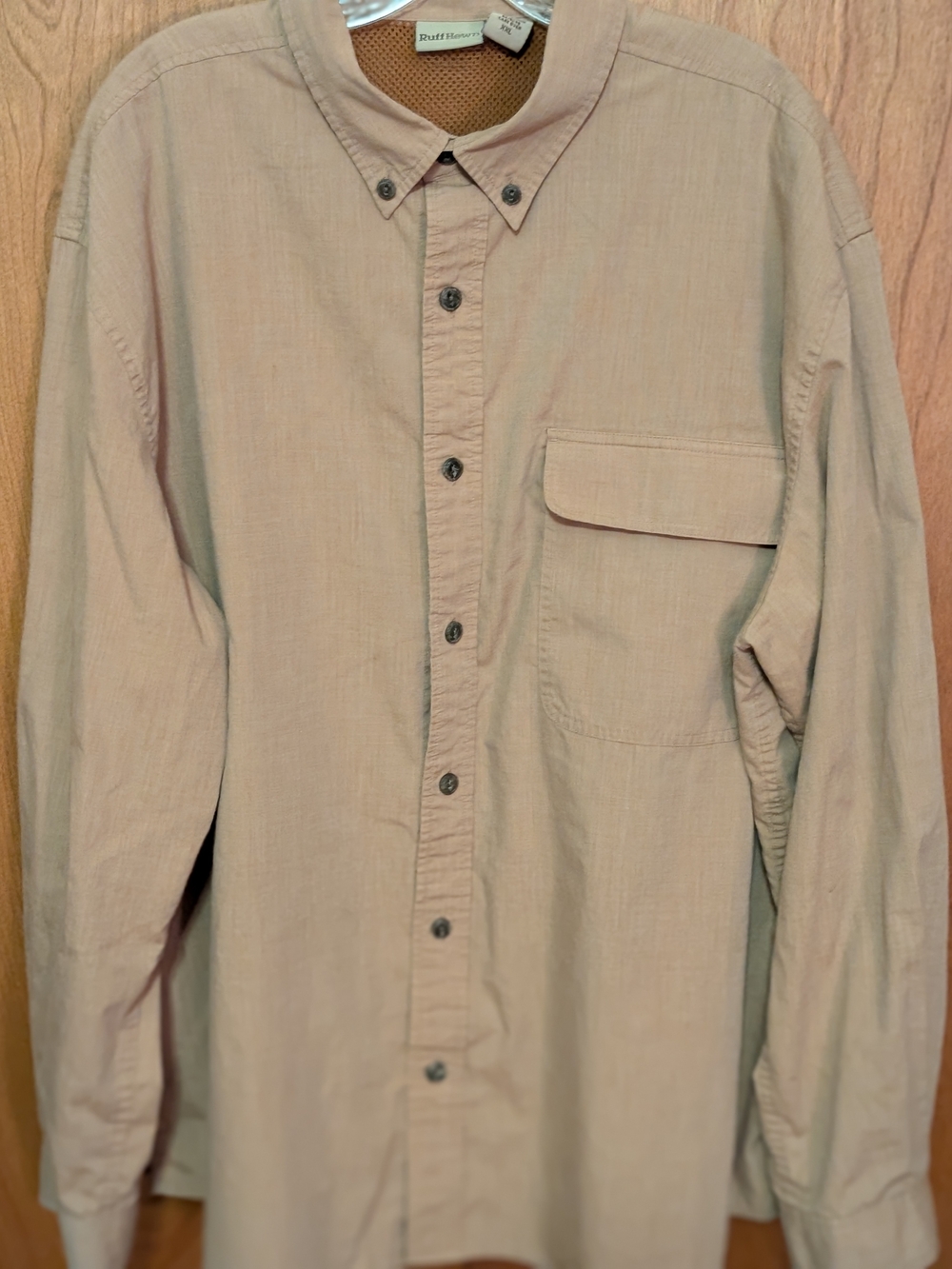 Ruff Hewn Men's Long-Sleeve Button-Down Shirt in Beige-Tan
